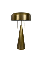 Alden Table Lamp in aged brass with pull chains, round shade and tapered cone base