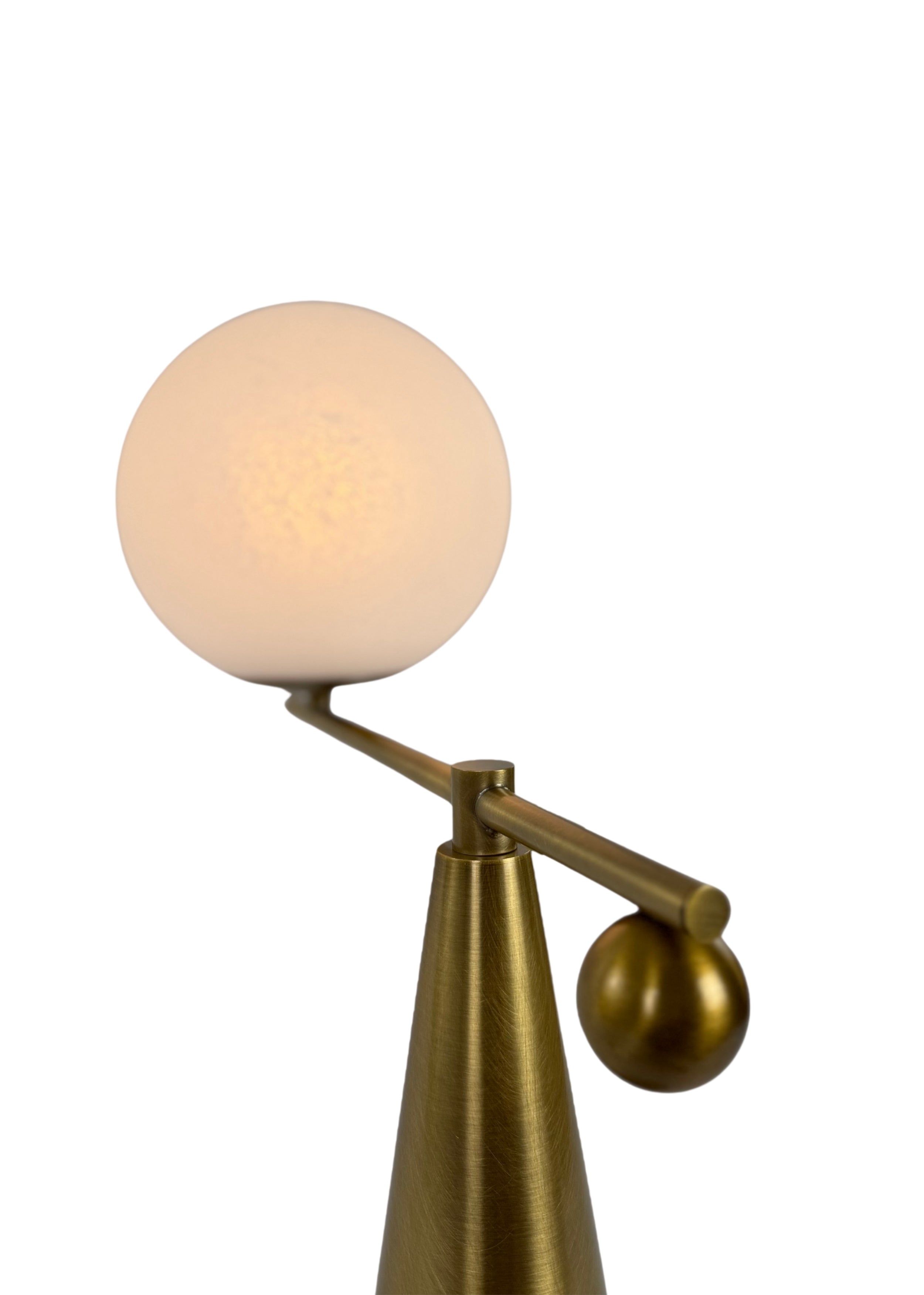 Side view of Cantilever Table Lamp with conical base and counterbalance sphere