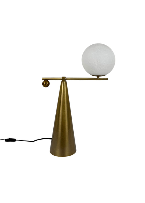 Cantilever Table Lamp in aged brass with clouded glass globe