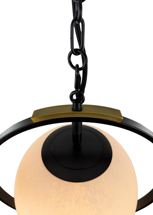 Close-up of Halo Pendant aged brass accent and clouded glass