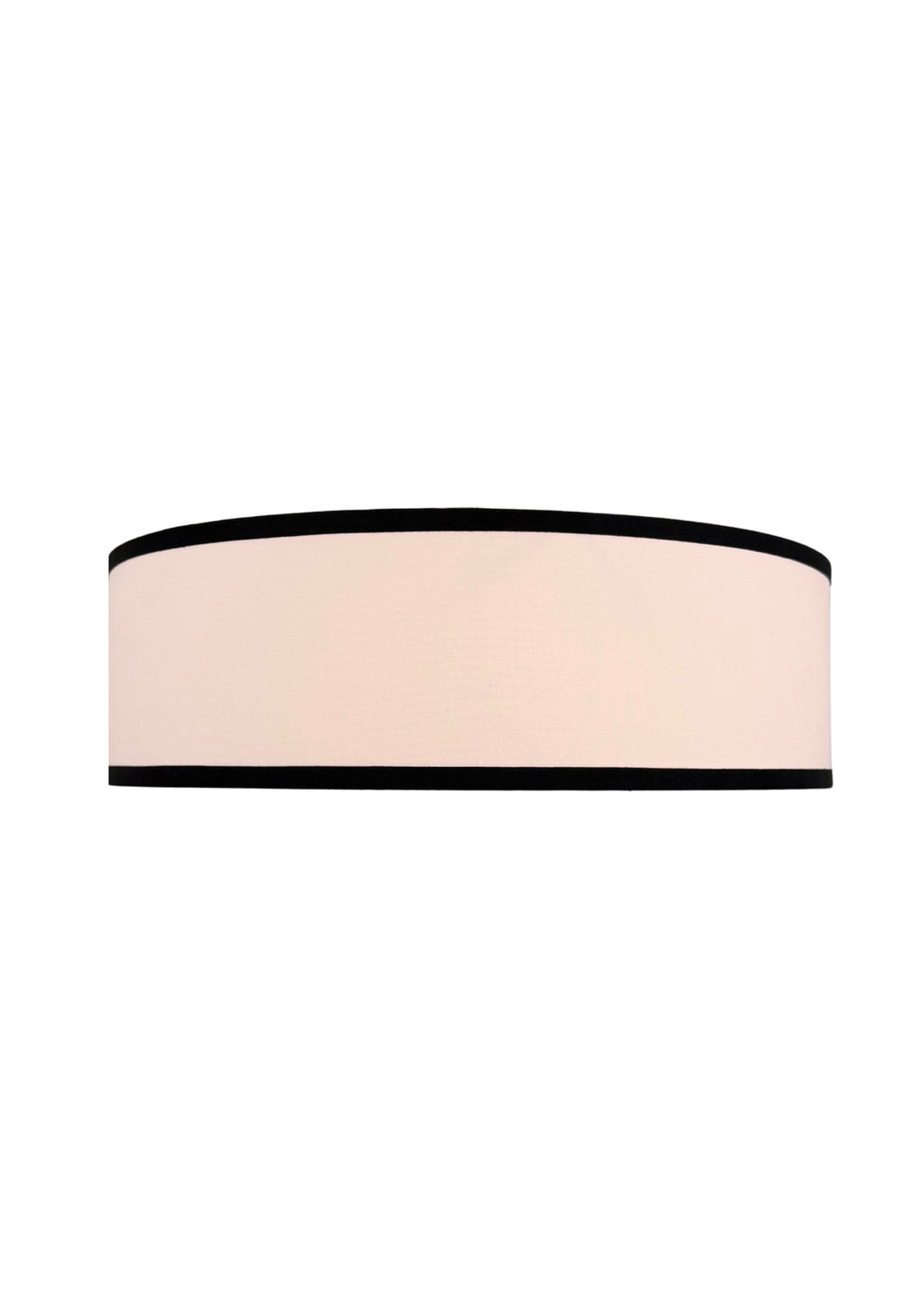 Side view of Haven Flush Mount linen drum shade with black edge