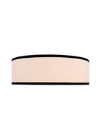 Side view of Haven Flush Mount linen drum shade with black edge