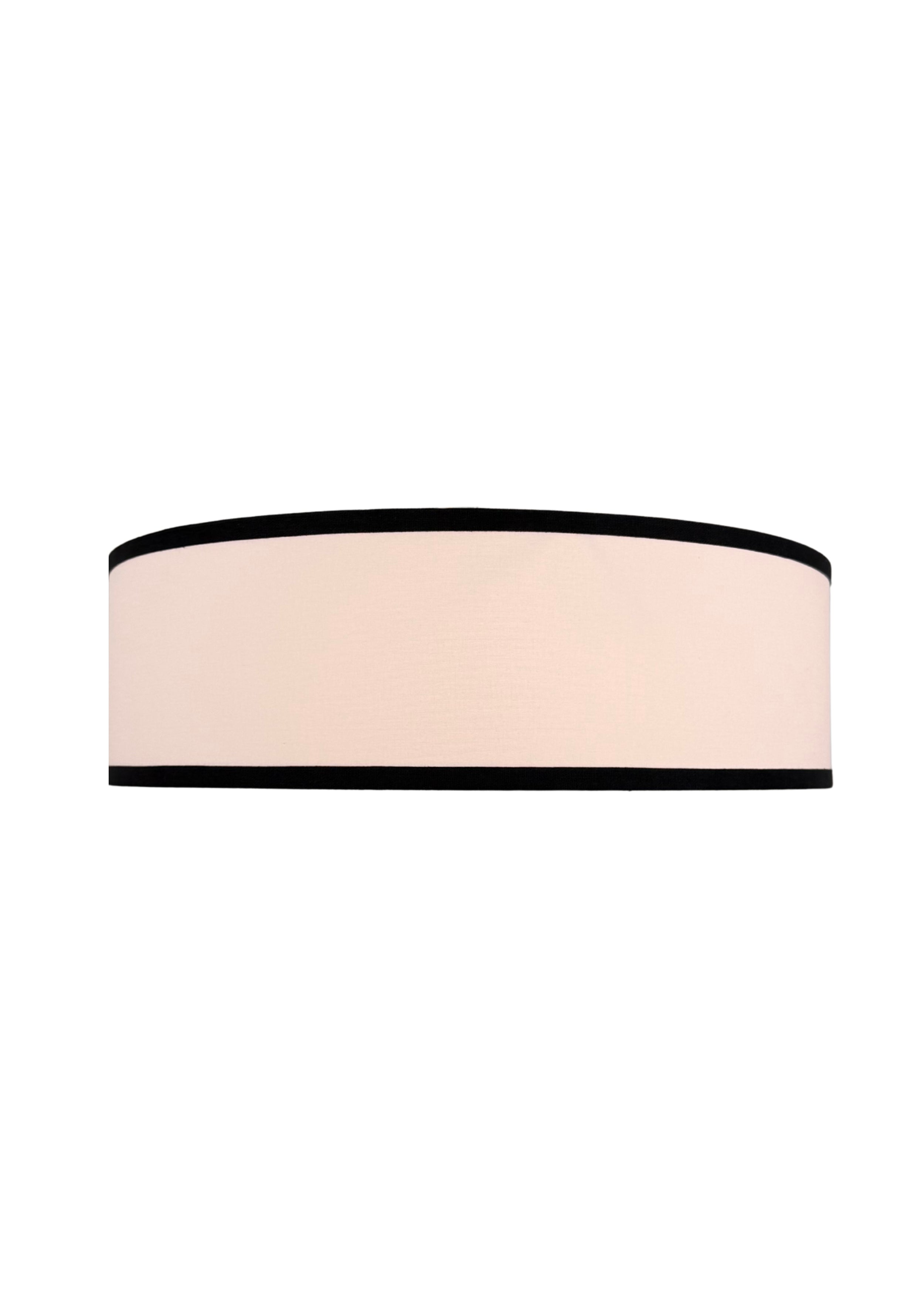 Side view of Haven Flush Mount linen drum shade with black edge