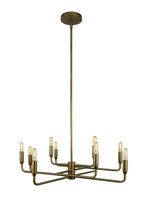 Mercer Chandelier in aged brass with ten gently curved steel arms