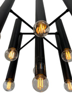Bottom view of Monolith Chandelier showing nine cylindrical light tubes