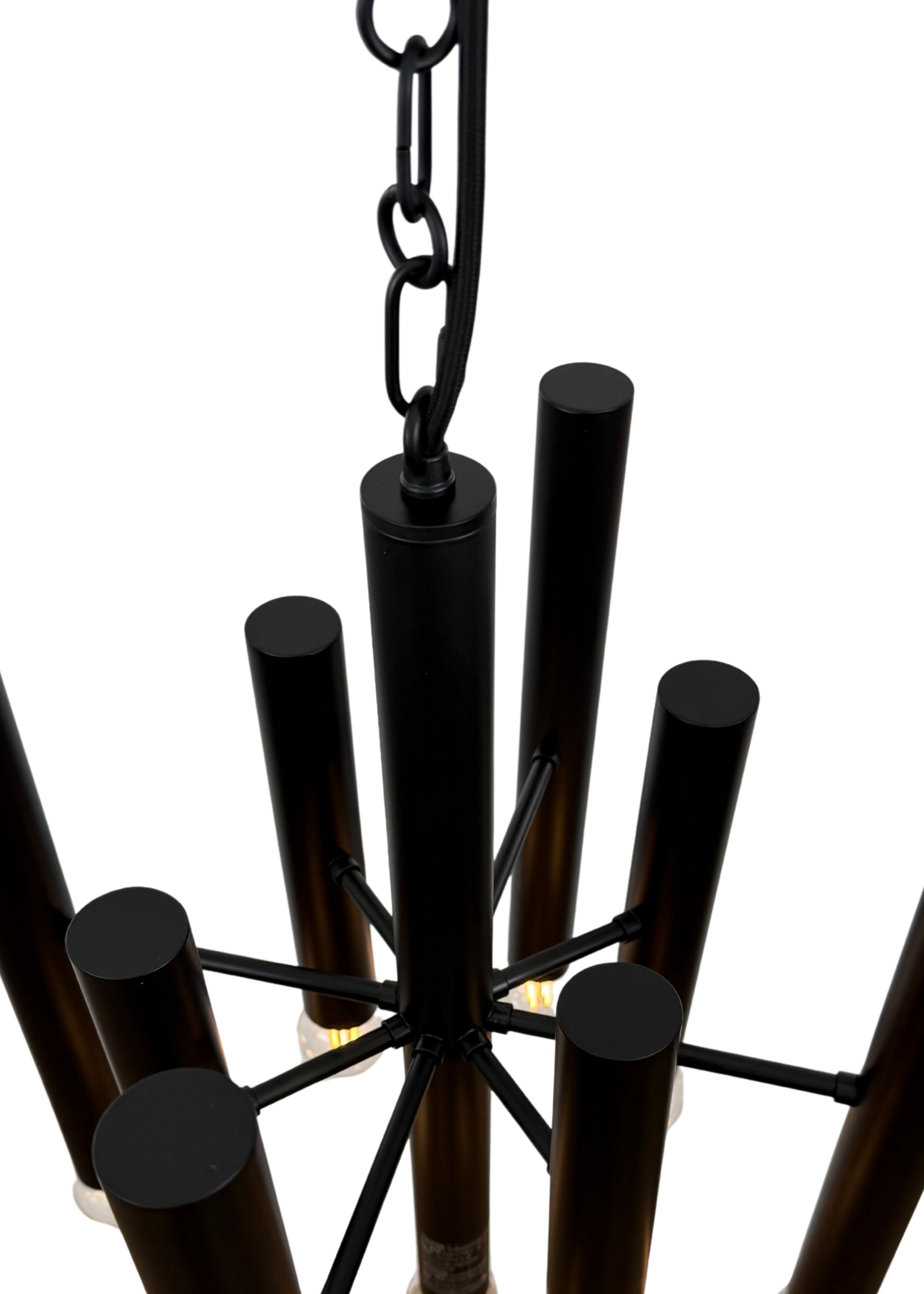 Top view of Monolith Chandelier showing nine cylindrical light tubes