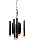 Monolith Chandelier in matte black with nine cylindrical light tubes