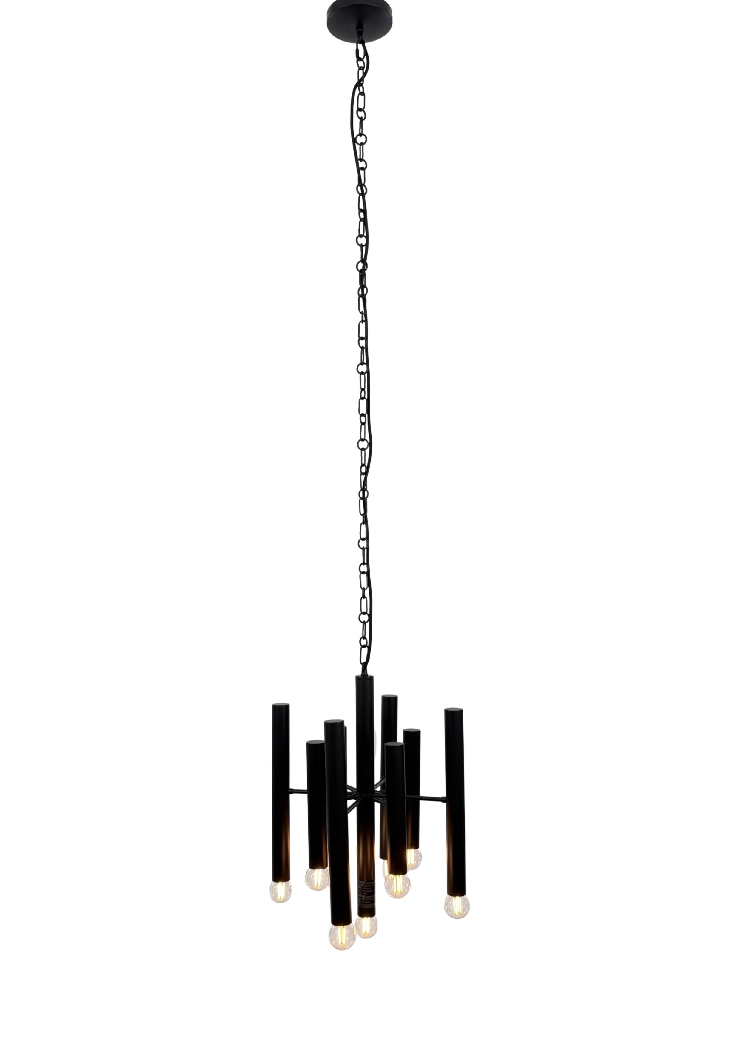 Full view of Monolith Chandelier with chain suspension and nine-light design
