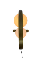 Top view of Orbit Table Lamp with circular brass frame and glass globes
