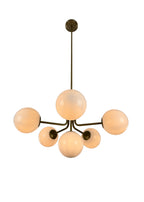 Bottom view of Orion Chandelier showing six milk glass shades