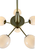 Top view  close-up of Orion Chandelier showing six milk glass shades