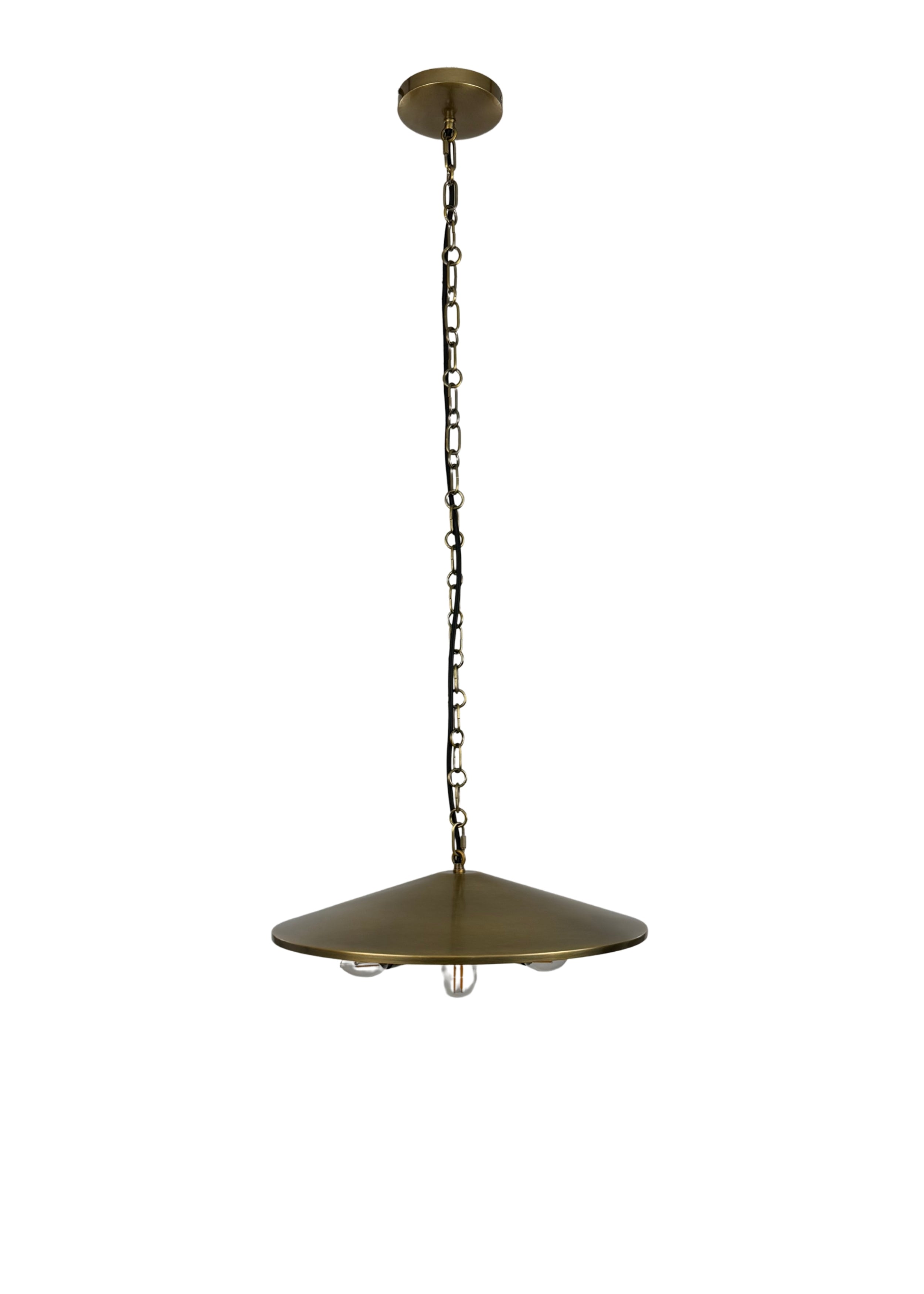 Full view of Pavilion Pendant with chain suspension and broad shallow shade