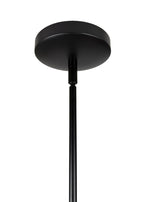Close-up of Willow Linear Chandelier matte black steel canopy and pole