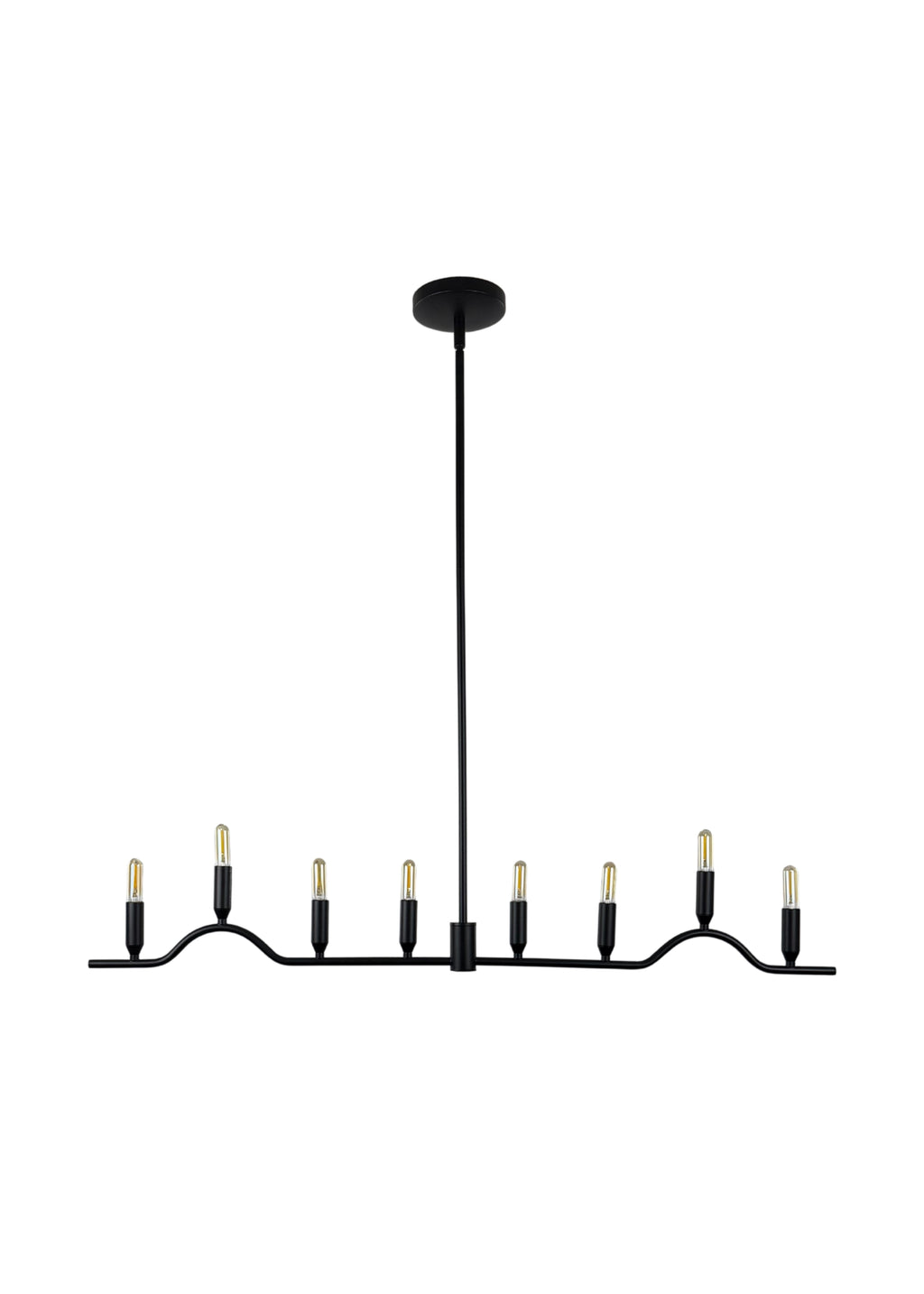 Full view of Willow Linear Chandelier with elongated eight-light silhouette