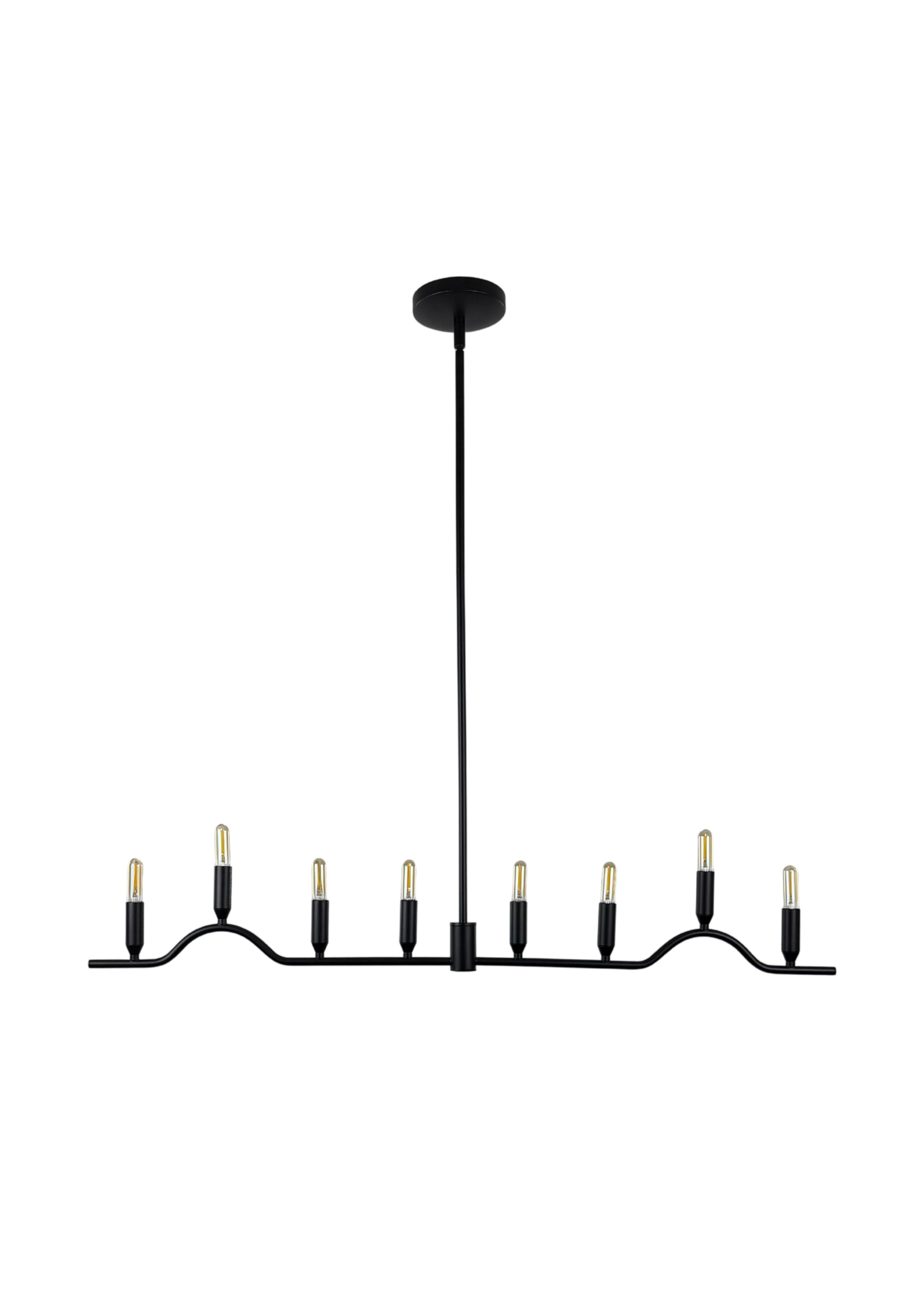 Full view of Willow Linear Chandelier with elongated eight-light silhouette