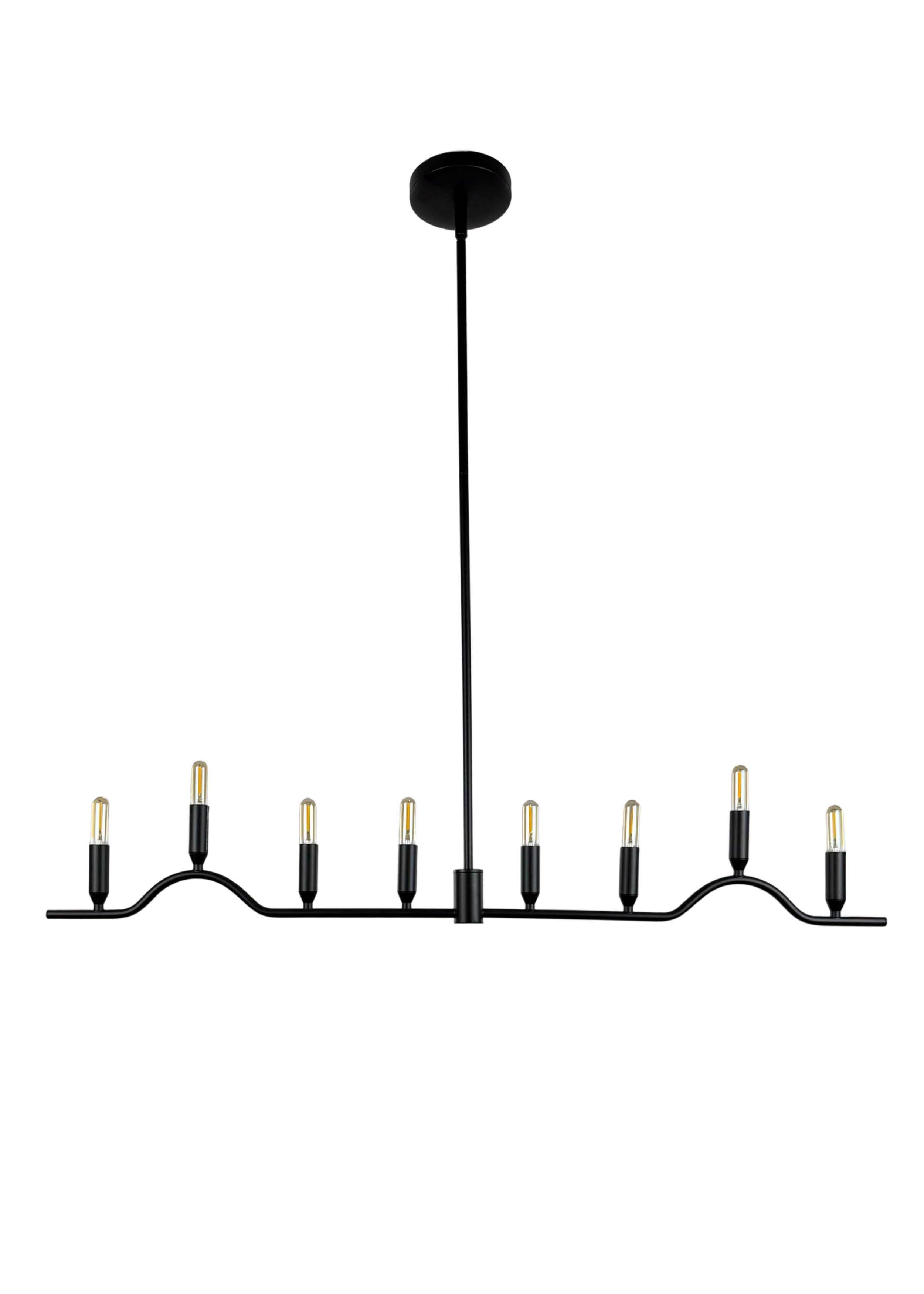 Full view of Willow Linear Chandelier with elongated eight-light silhouette