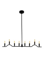 Willow Linear Chandelier in matte black steel with eight exposed lights