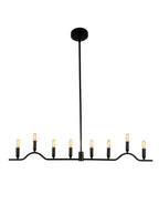 Willow Linear Chandelier in matte black steel with eight exposed lights